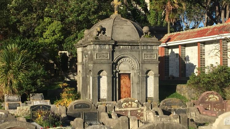 A crypt in Karori Cemetery during the daytime