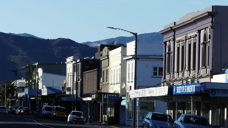 Exterior image of historic building facades located along a Petone street.